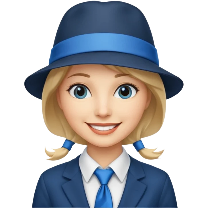 Blue neck tie with hat women emoji