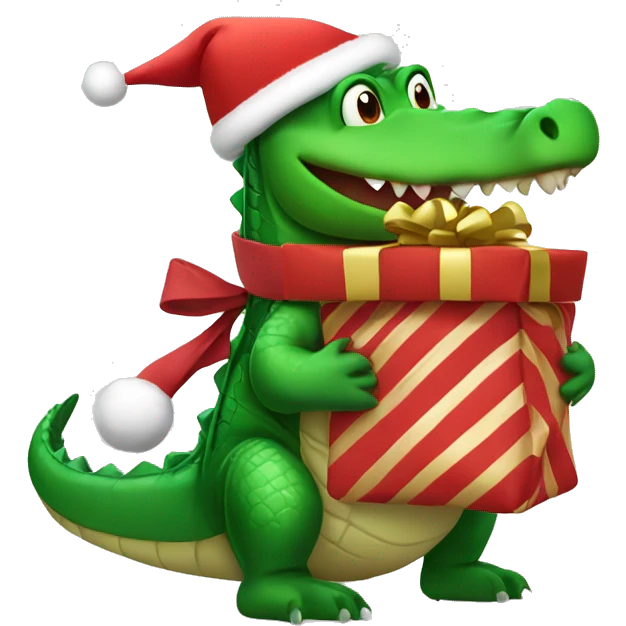 Crocodile wearing a Santa outfit carrying a sack of gifts  emoji