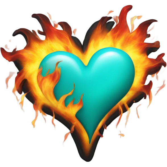 turquoise heart with flames emoji