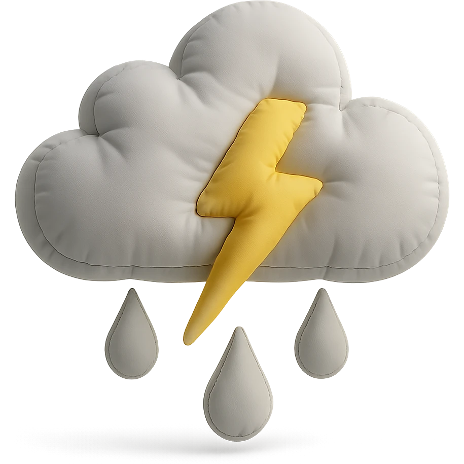 plush cushion thunderstorm cloud with lightning and rain, soft edges emoji