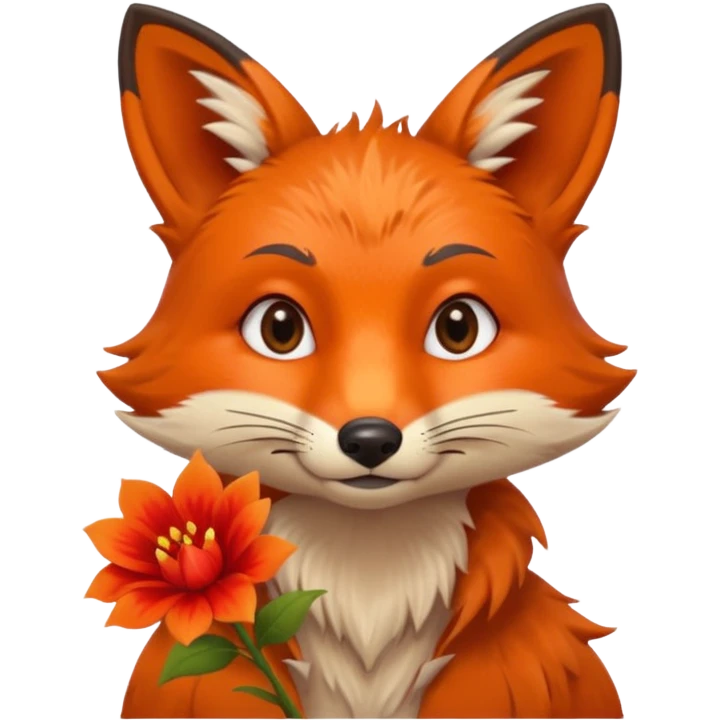 stojący z kwiatkiem lisek który jest obrażony  emoji