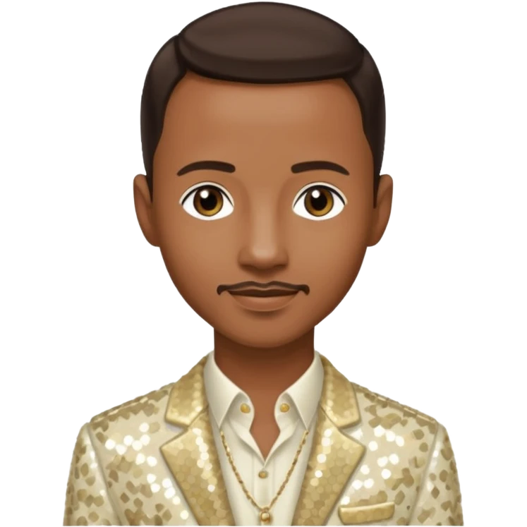 Tevin Campbell with dark brown hair, ivory sequin outfit emoji