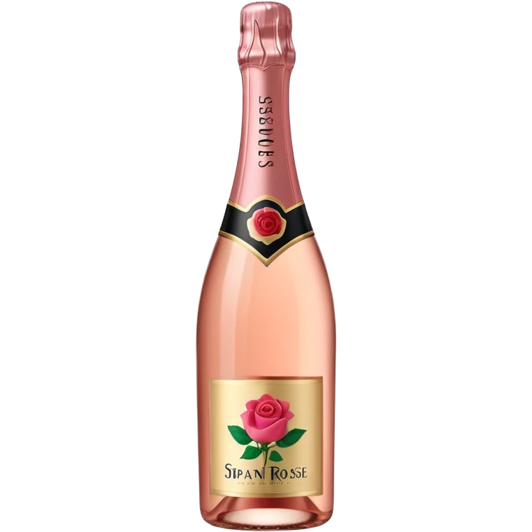 bottle of sparkling rosé champagne with a rose logo on the label, tilted up and to the left, no glass emoji