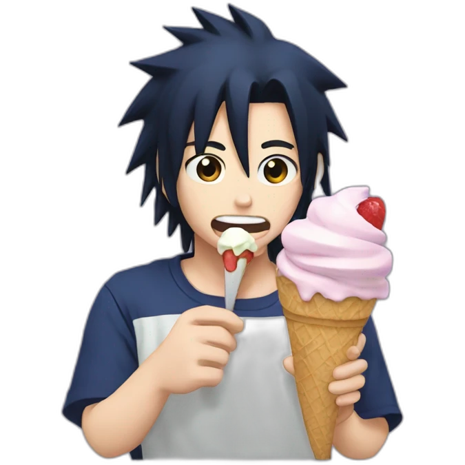 Sasuke eating an ice cream emoji