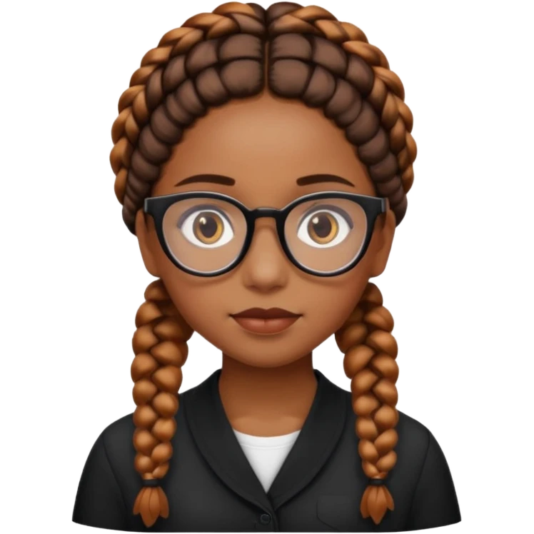 Brown skinned girl with brown eyes and black framed glasses with braids that have ginger in the back emoji