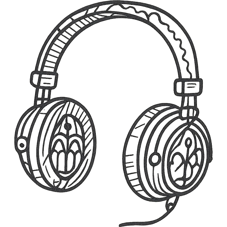 black gothic headphones with intricate gothic patterns, hand drawn style, no fill emoji