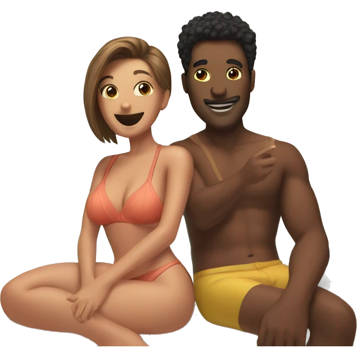 couple taking mirror selfie in bathing suits  emoji