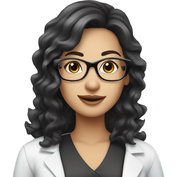 beautiful pharmacist lady with long black wavy hair and white skin wearing glasses  emoji