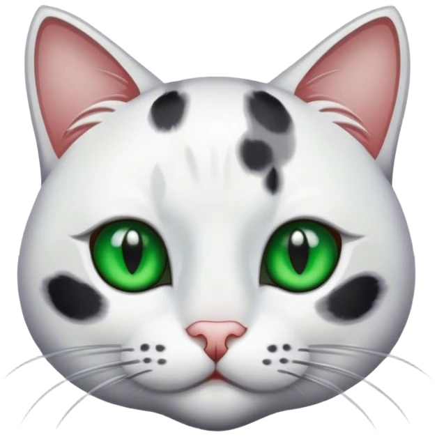 white cat with black and brown spots and green eyes emoji