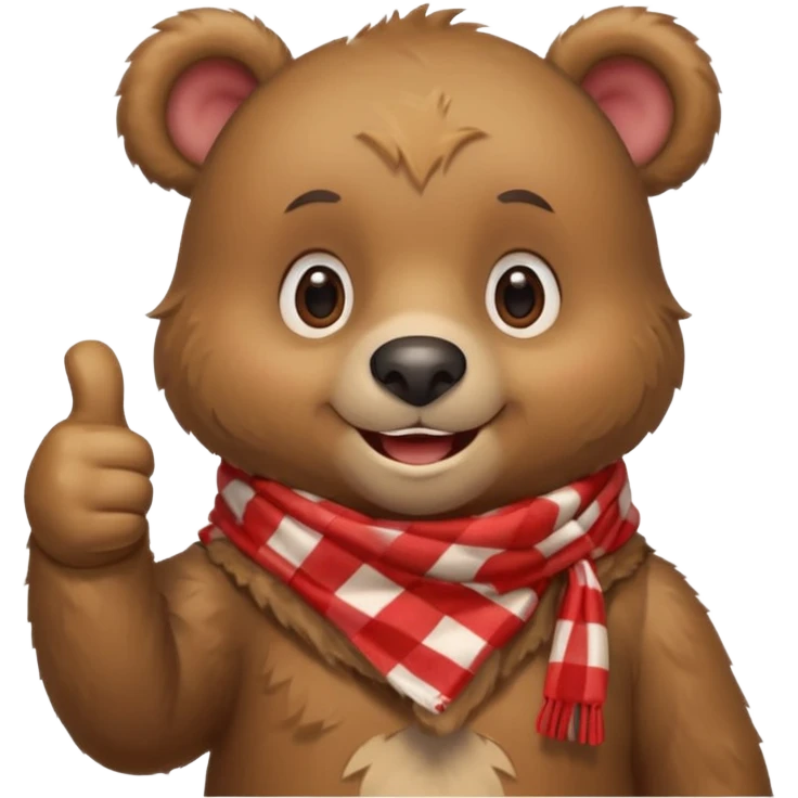 a cute bear smiling and giving thumbs up, wearing red Checkered Triangle scarf emoji