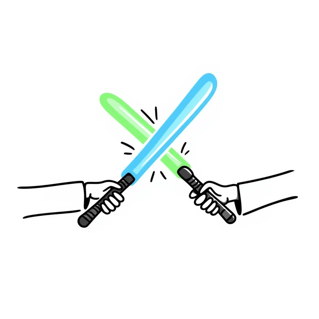 playful hand-drawn doodle of two lightsabers with motion lines emoji