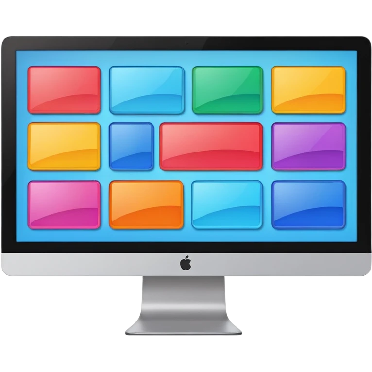 A monitor screen, showing some colorful UI design elements and layouts like rectangles, squares, etc. emoji