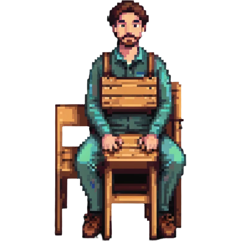 experienced furniture maker holding a wooden chair emoji