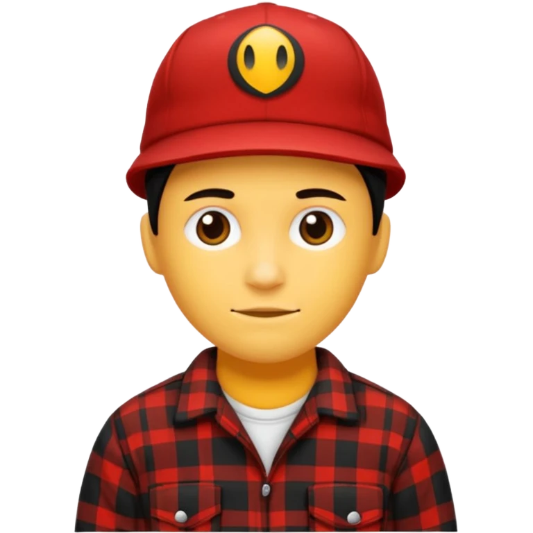 Ung man med svart keps röd gul rutig flanellskjorta hållandes stor torsk emoji
