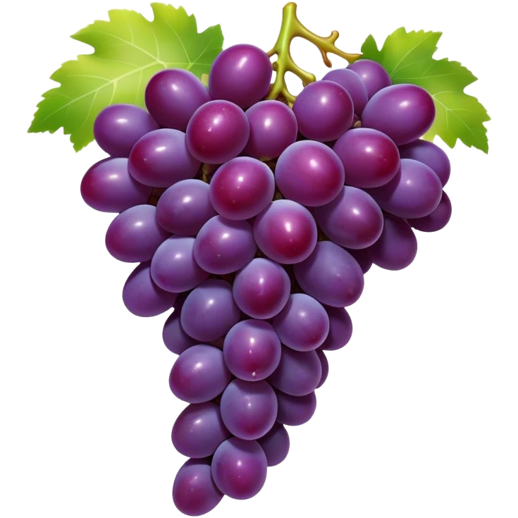 Cinematic Realistic Grapes Emoji, Clustered together in rich purple hues, with smooth, plump skins reflecting light in a glossy, delicate sheen. The stems curve slightly, holding the clusters together like a sweet, natural treasure. Soft glowing outline, capturing the essence of natural sweetness and richness in a bunch of ripe grapes! emoji