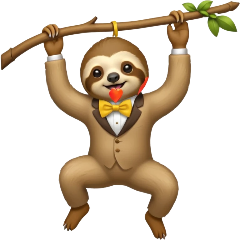 cute swinging Sloth on stick, yellow bow tie emoji
