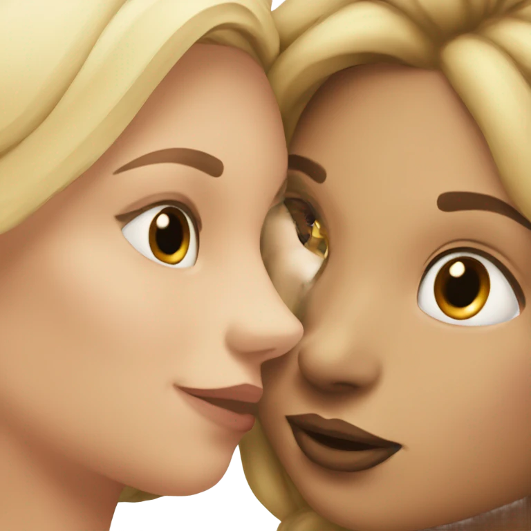 Blonde girl kissing mixed girl on cheek emoji