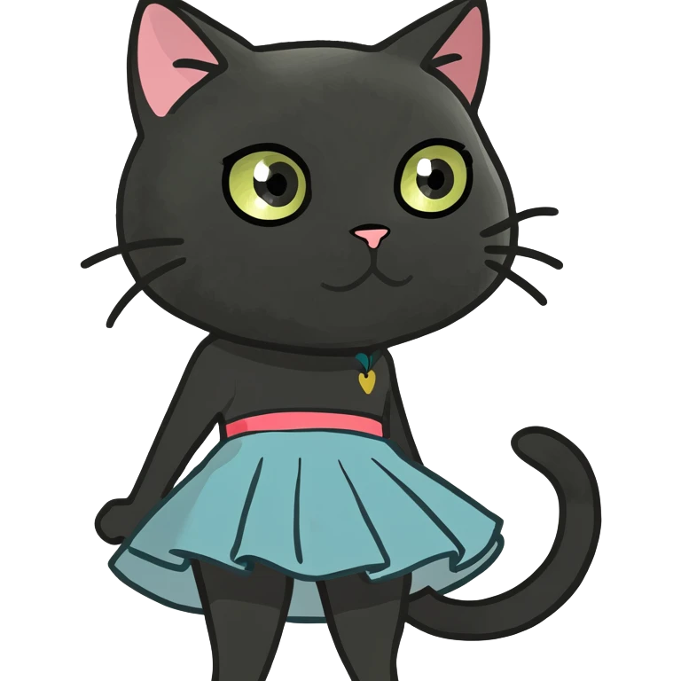 Black cat with skirt emoji