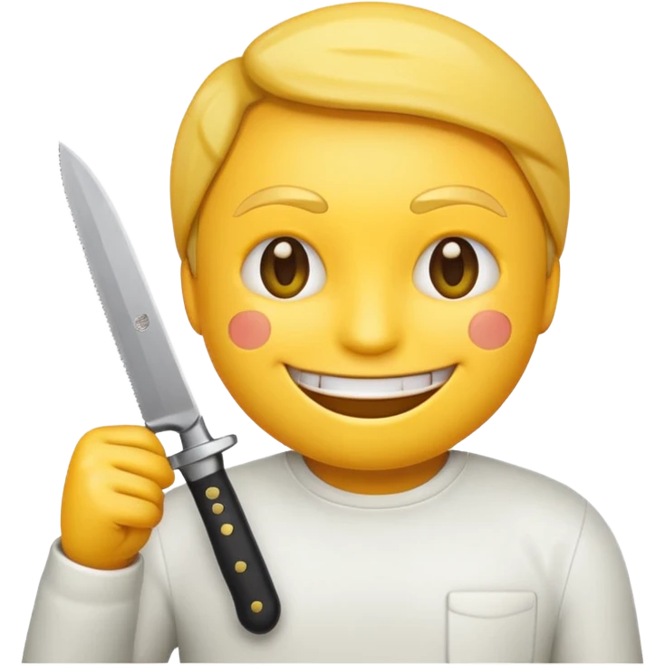 Yellow iPhone emoji holding knife with smile emoji