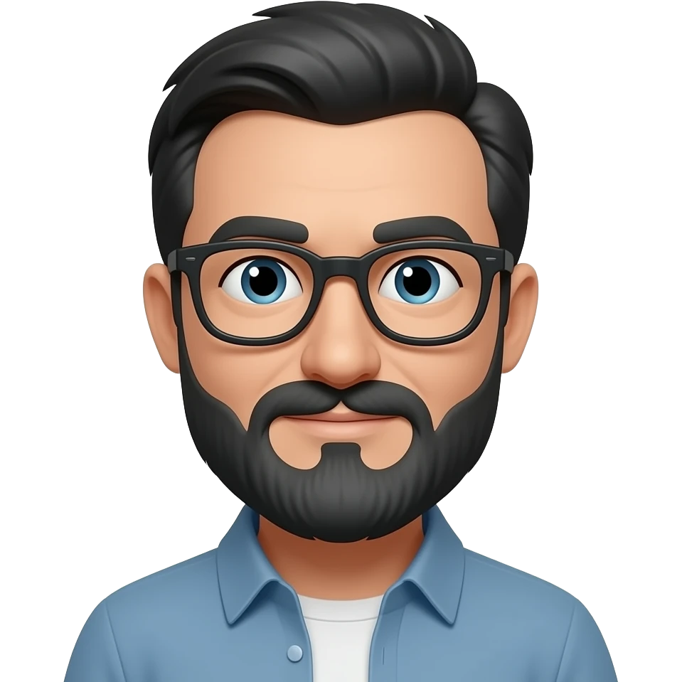 black hair, grey beard with glasses emoji
