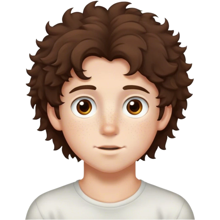 brunette fluffly hair boy with freckles and brown eyes handsome emoji
