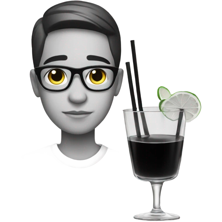 monochrome portrait of a boy with a cocktail emoji