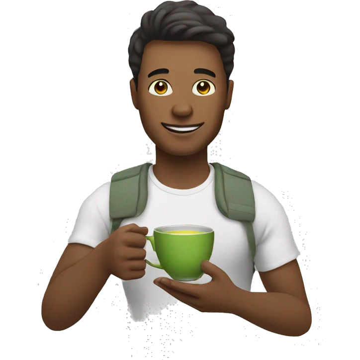Create guy who is holding matcha tea in his hand emoji