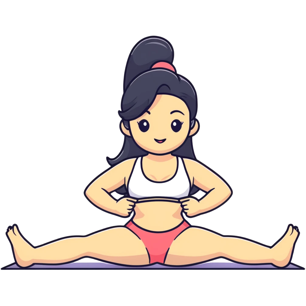 woman with bra, tanned long black hair, doing splits emoji