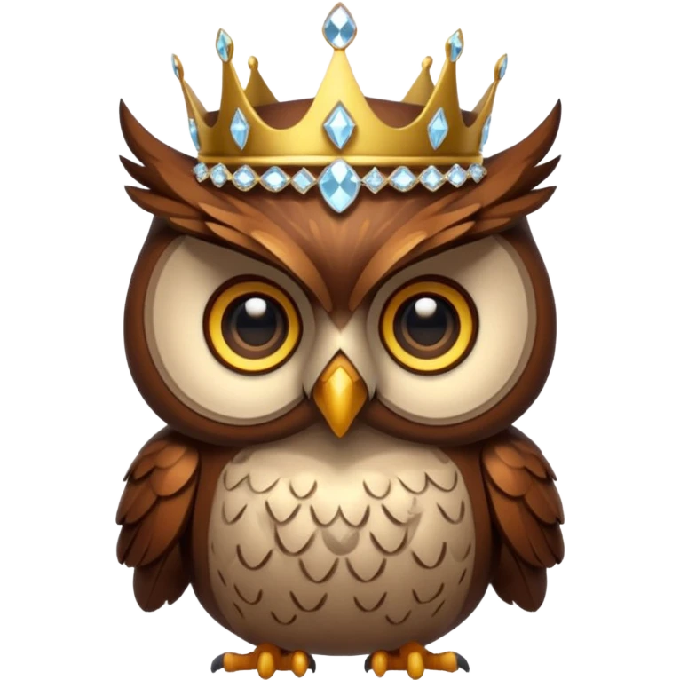 Owl with crystal crown — wise, glowing eyes emoji