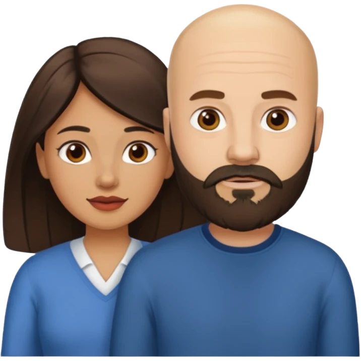 Man beard bald white woman medium hair brown latina emoji