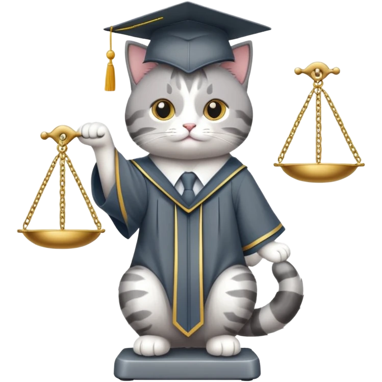 cat wearing a graduation cap, balancing the scales of justice on the tip of its tail emoji