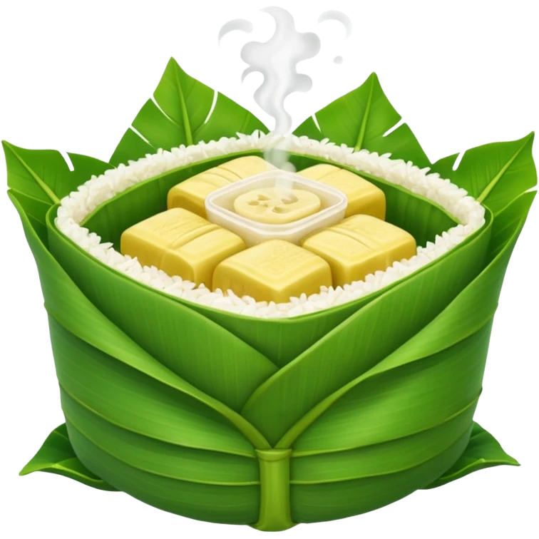 rice wrapped in banana leaf square with top open emoji