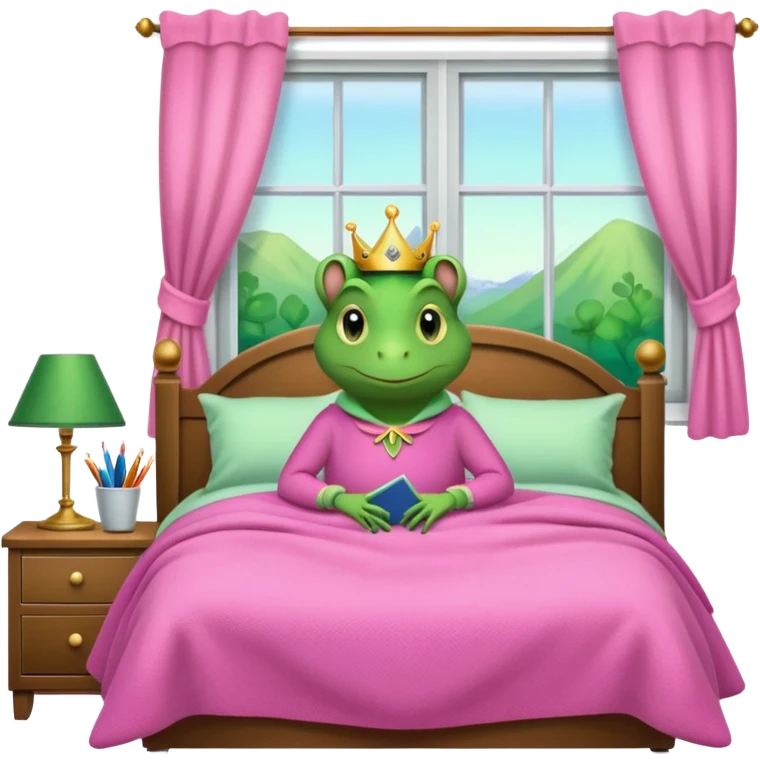 Princesse frog in her bedroom with pink sweater emoji