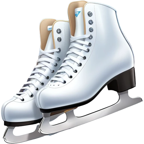 An icon showing The rink is surrounded by cheering spectators and soft arena lights, creating a beautiful, dynamic atmosphere. a pair of elegant figure skates placed on the smooth, sparkling ice of a grand ice arena. Transparent background highlights the grace and beauty of figure skating. emoji