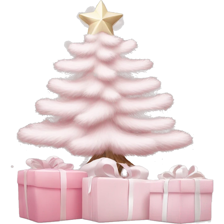 Light pink Christmas gifts under a white Christmas tree  emoji