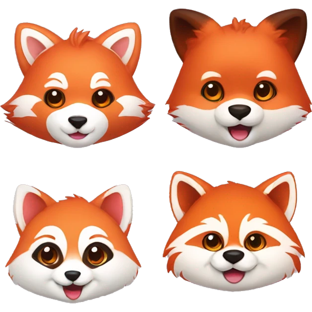 cute red panda and fox friends emoji