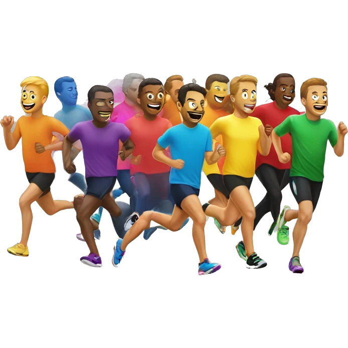 mwith rainbow glitter sparkling while 10 men start running emoji