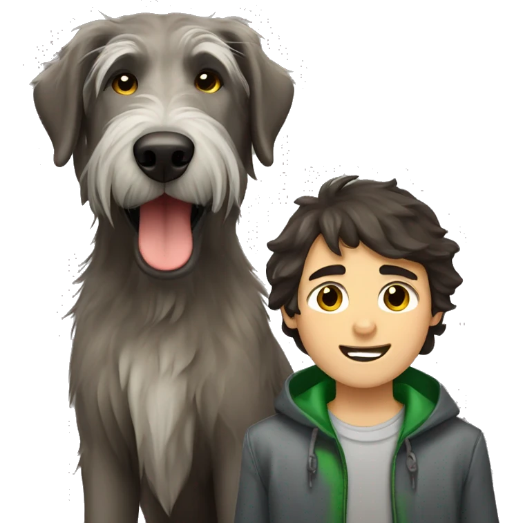 Dark brown hair boy and Irish wolfhound emoji