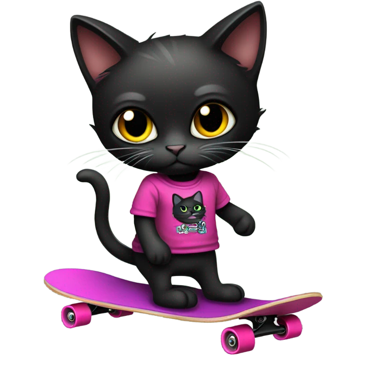 black cat dressed emo skateboarding emoji