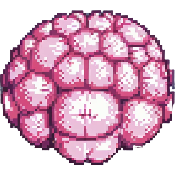 16-bit pixel art of a pink brain-shaped blob, smooth rounded brain texture, simple retro gaming style emoji
