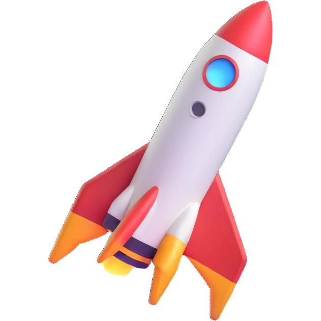 Space rocket, three-dimensional, in a cartoon style, on a white background, bright colors, with a perspective composition, high saturation, prominent details, floating effect, lively atmosphere emoji