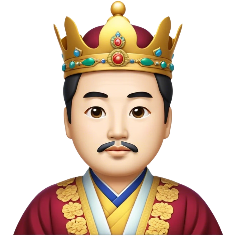 Cinematic Realistic King Sejong Portrait Emoji, depicted as a wise benevolent monarch in traditional Korean royal attire with a thoughtful gaze, rendered with intricate textures and regal soft lighting that captures his historical significance. emoji