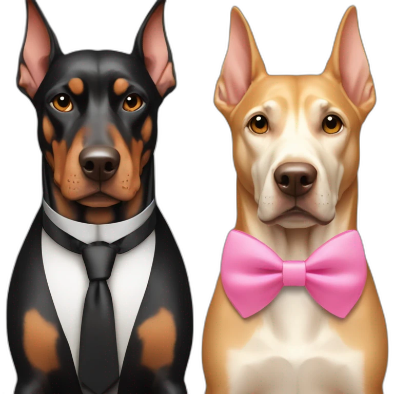 one-doberman-with-a-pink-bow-tie,-next-to-an-albino-and-a-light-brown-ones emoji