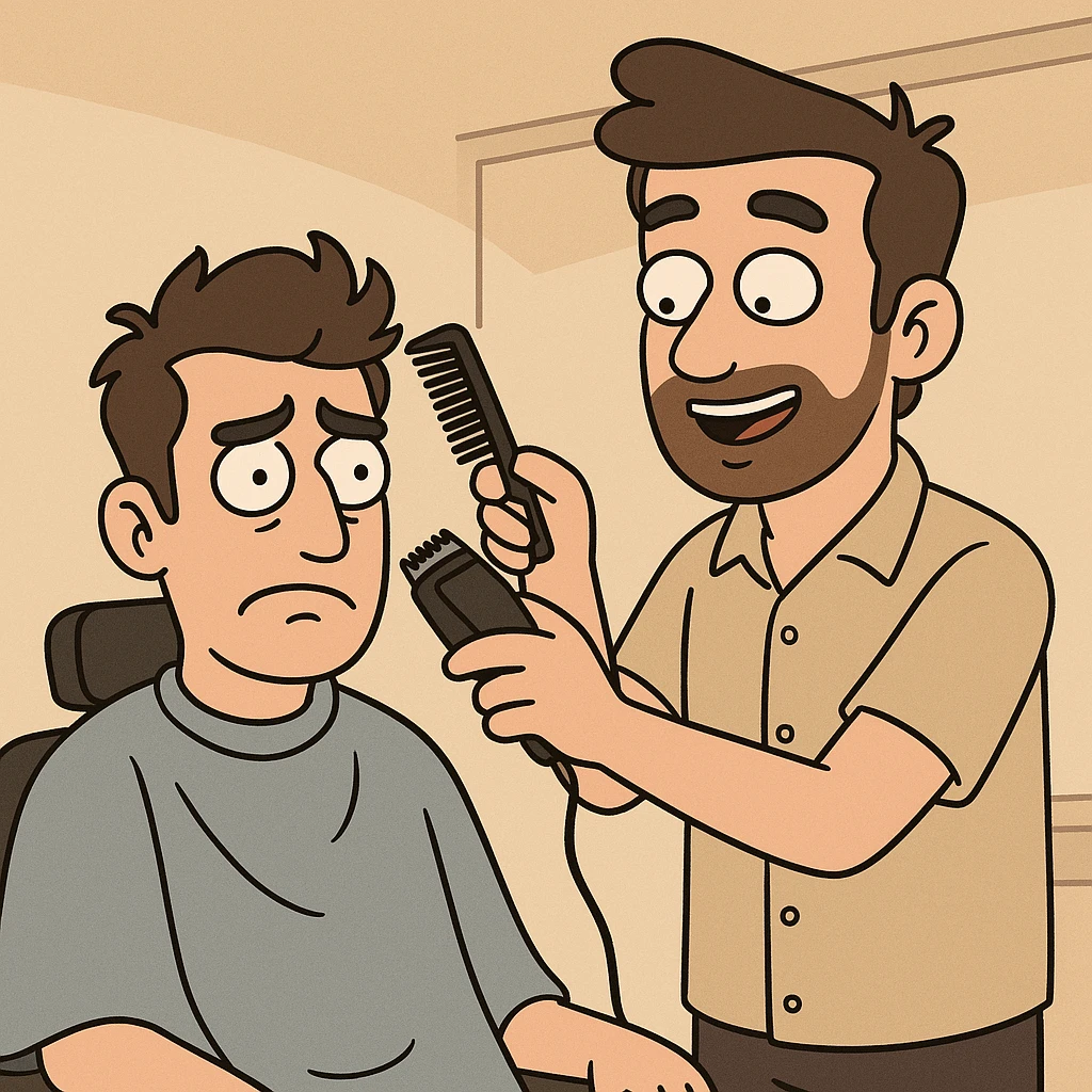a person getting a haircut in a cartoon style emoji