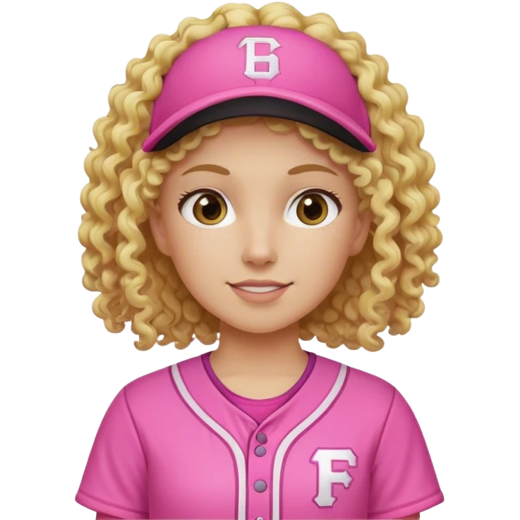 Female softball player blond curly hair pink outfit emoji