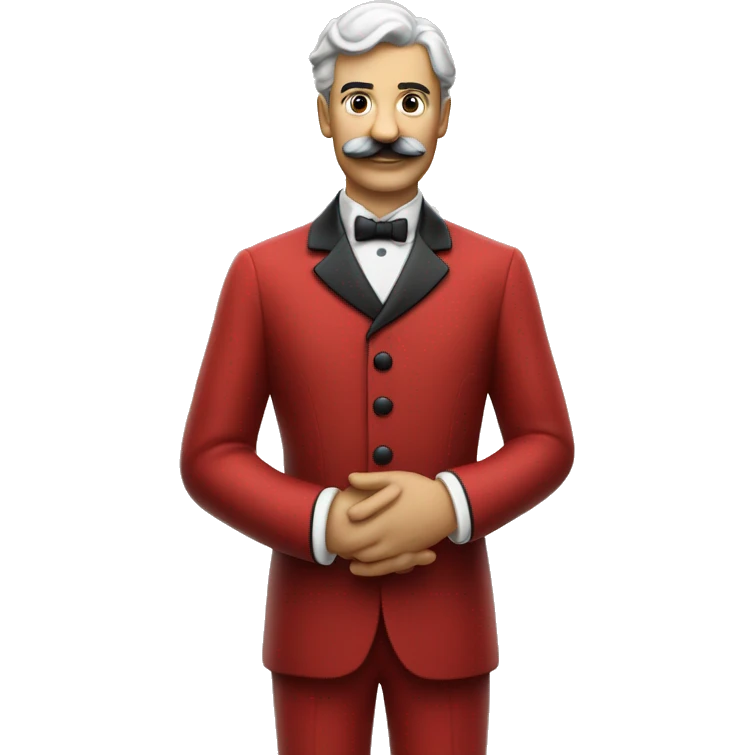 butler in a red suit with a moustache invites you to come in, full length emoji