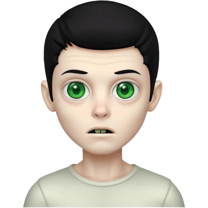 a pretty zombie boy with black hair bearing a resemblance to Ivan from Alien Stage in memoji apple format emoji