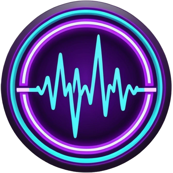 futuristic minimalistic logo icon, glowing soundwave and pulse symbol forming abstract circle, neon purple (#8B5CF6) and cyan (#00E0FF) light, representing NoizeGames team rhythm and creativity, dark background, no face, 1:1 aspect ratio emoji