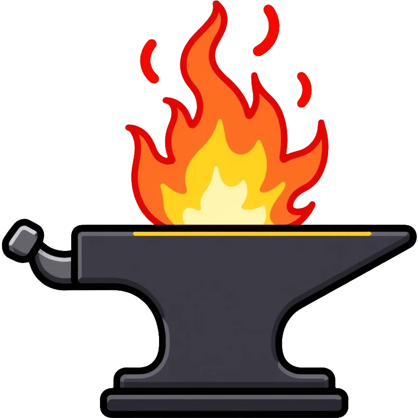 blacksmith anvil glowing with intense heat, hot metal emoji