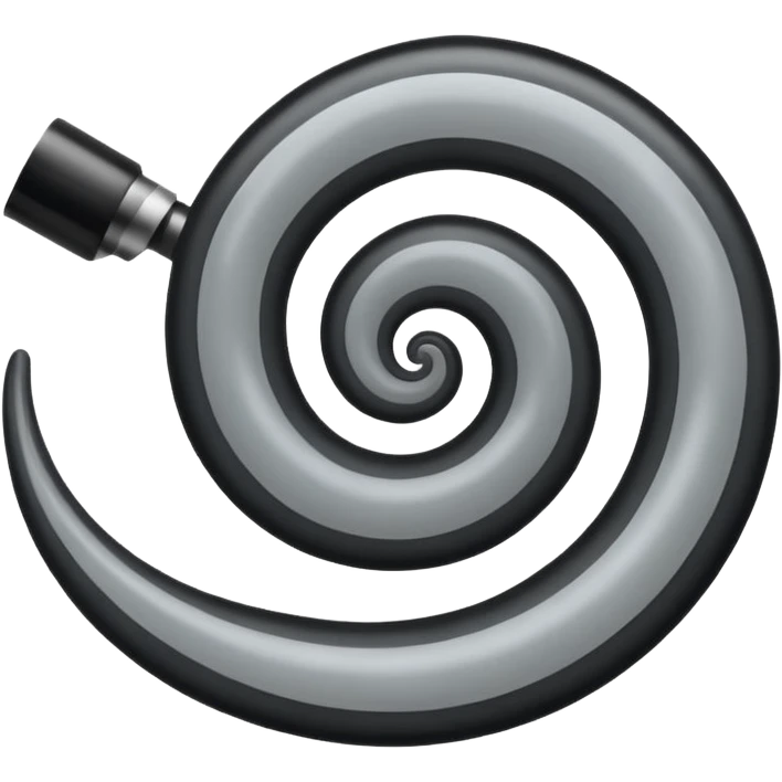 Minimalist emoji-style sticker of a strip of film curling into a hypnotic spiral. No details inside frames. Black and gray only. emoji